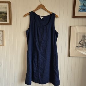 J. Jill Deep Navy 100% Linen Shift Dress With Pockets